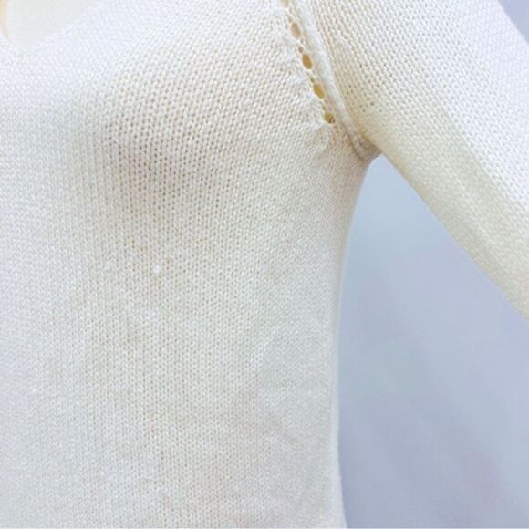 LILLY PULITZER XS Classic Cream Open Knit Crochet V-Neck Sweater Cottagecore - Picture 6 of 16
